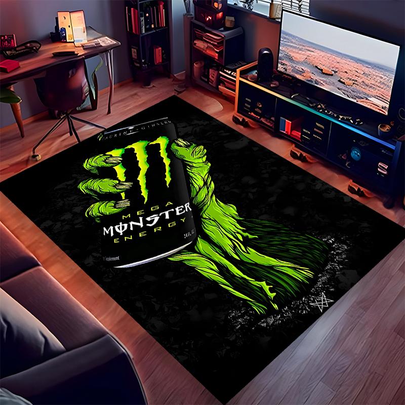 1pz Tappeto Area con Stampa Logo Monster Energy - Morbido, Lavabile, Antiscivolo, Tappetino da Interno per Sedie da Ufficio, Soggiorno, Home Office, Tappeto Decorativo