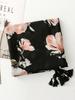 Retro Women Silk Scarf Black Floral Print Bright Silk Wrap Shawls Lady Sunscreen Bandana Hijab Scarve Pareo Headscarf Boho New