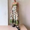 Women's Summer Casual Boho Long Sundress Strap Square Neck Sleeveless Maxi Dresses Flower Printed A Line Beach Dress for Women