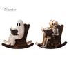 Spooky Bookshelf Ornament Halloween Rocking Chair Ghost/Skeleton Ornament, Wooden Desktop Decoration, Dynamic Ghost Decoration Figurine for