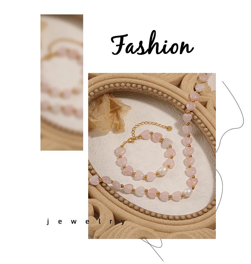 Rose Quartz & Titanium Steel Handmade Necklace - Women's Fashion Clavicle Chain