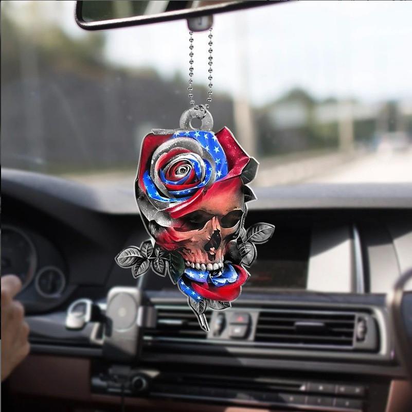 Vintage Skull Style Flower Car Ornament Acrylic Hanging Decoration For Halloween
