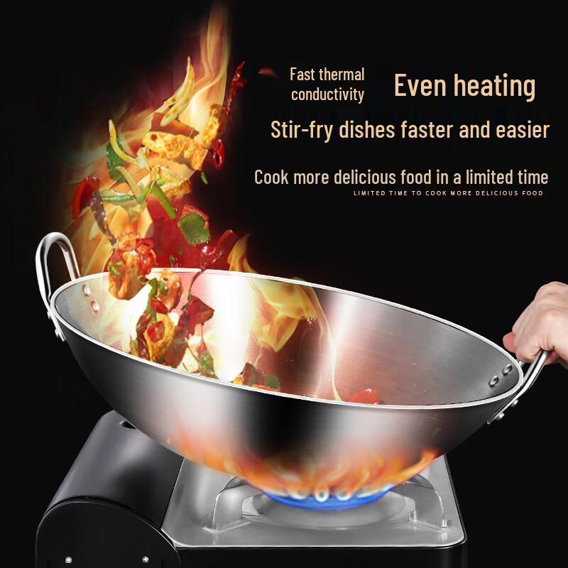 Naijiang Stainless Steel Double Handle Wok