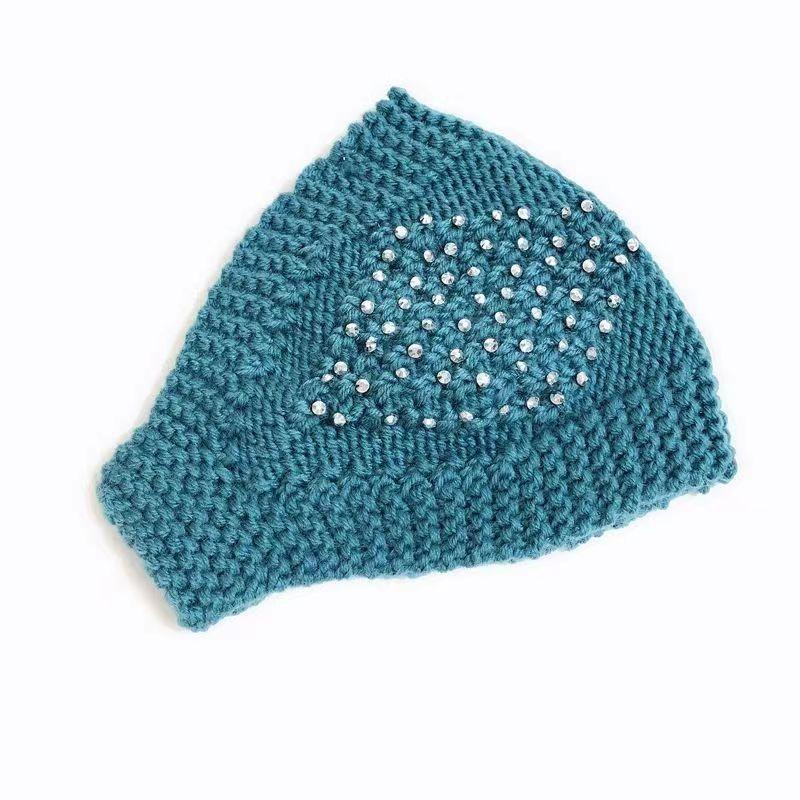 Meier Women's fall/winter knit beanie, headband hat, turban hat, open top hat - handmade with rhinestone embellishments