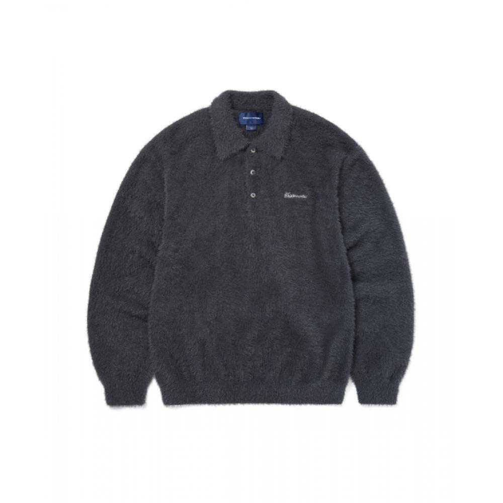 Thisisneverthat Sct Logo Shaggy Knit Polo Charcoal S