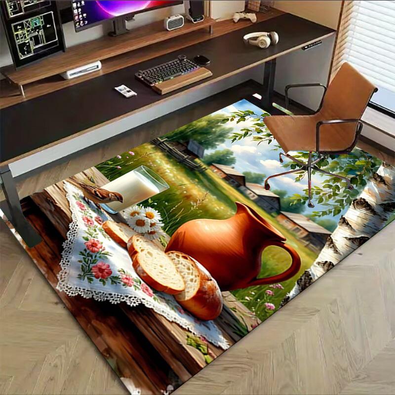 1PC Rustic Breakfast Non-Slip Floor Carpet Compatible for Office&Living Room&Bedroom&Dining Room - Flat - Weave Machine-S0328