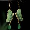 1 Pair Embroidered Butterfly Handmade Earrings Green Water Drops Colored Glazed Nature Stones Earring Green Cheongsam Jewelry