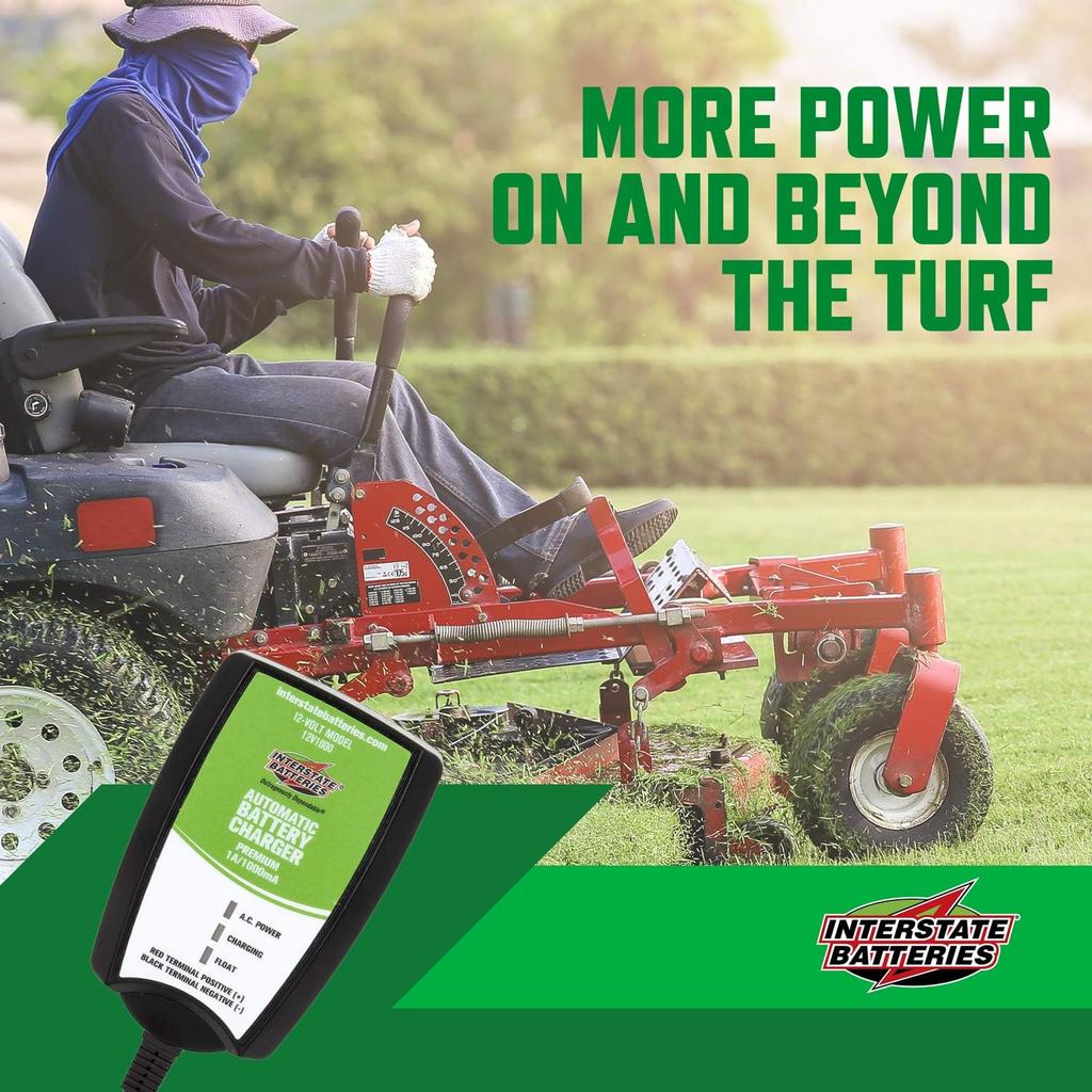 Interstate Batteries Powersports Battery Charger - 1.0 Amp - Sealed Lead Acid or AGM - Motorcycles, ATV, Marine, Snowmobiles, Lawnmowers, Scooters