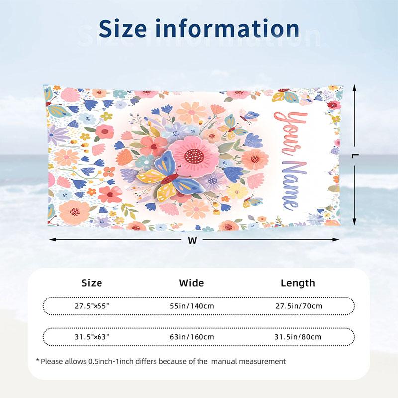 Butterfly Theme Beach Towel Personalized Custom Name & Text Soft Quick Dry Beach Towel for Swimming Travel