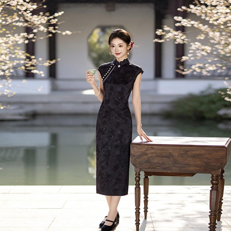Black sleeveless national style new Chinese daily Suzhou long cheongsam improved young 1011 new women's high sense