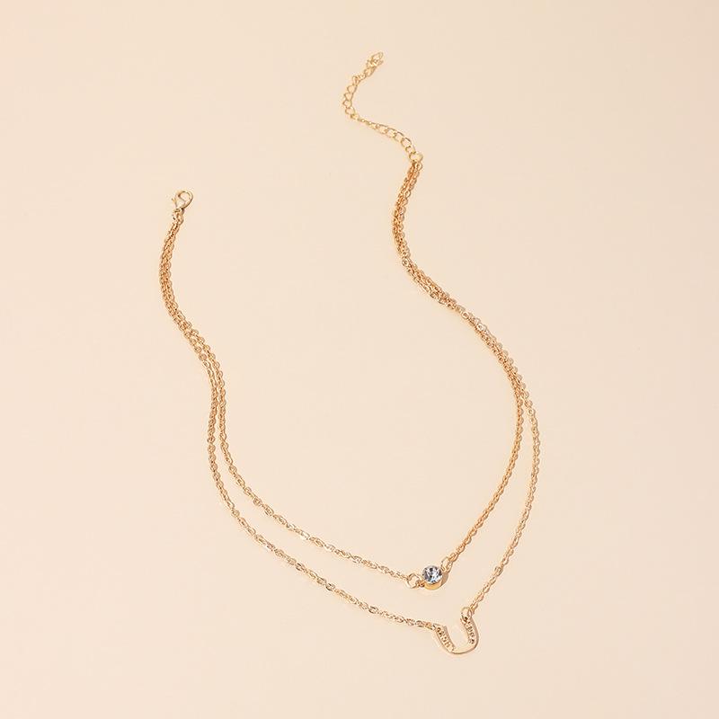 ins cold wind simple zircon multi-layer necklace collarbone chain U-shaped horseshoe choker stacked neck chain