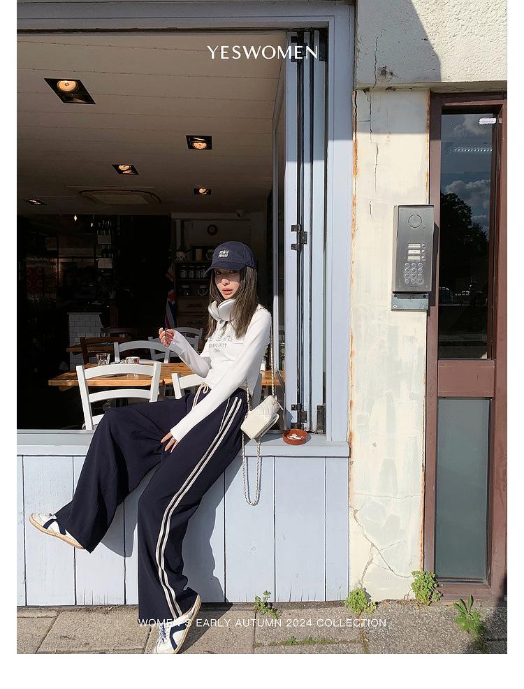 Women's Retro Color-Block Striped Wide-Leg Pants - Spring/Autumn Casual Loose Slimming Straight-Leg Long Sports Pants