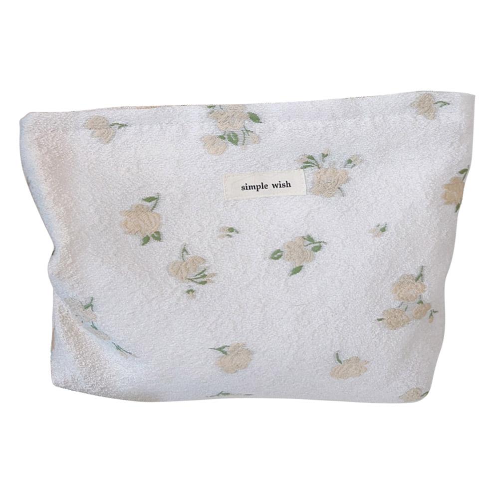 

Travel Toiletry Organizer Stylish Flower Pattern Canvas Cosmetic Bag Makeup Bag Beige Flower