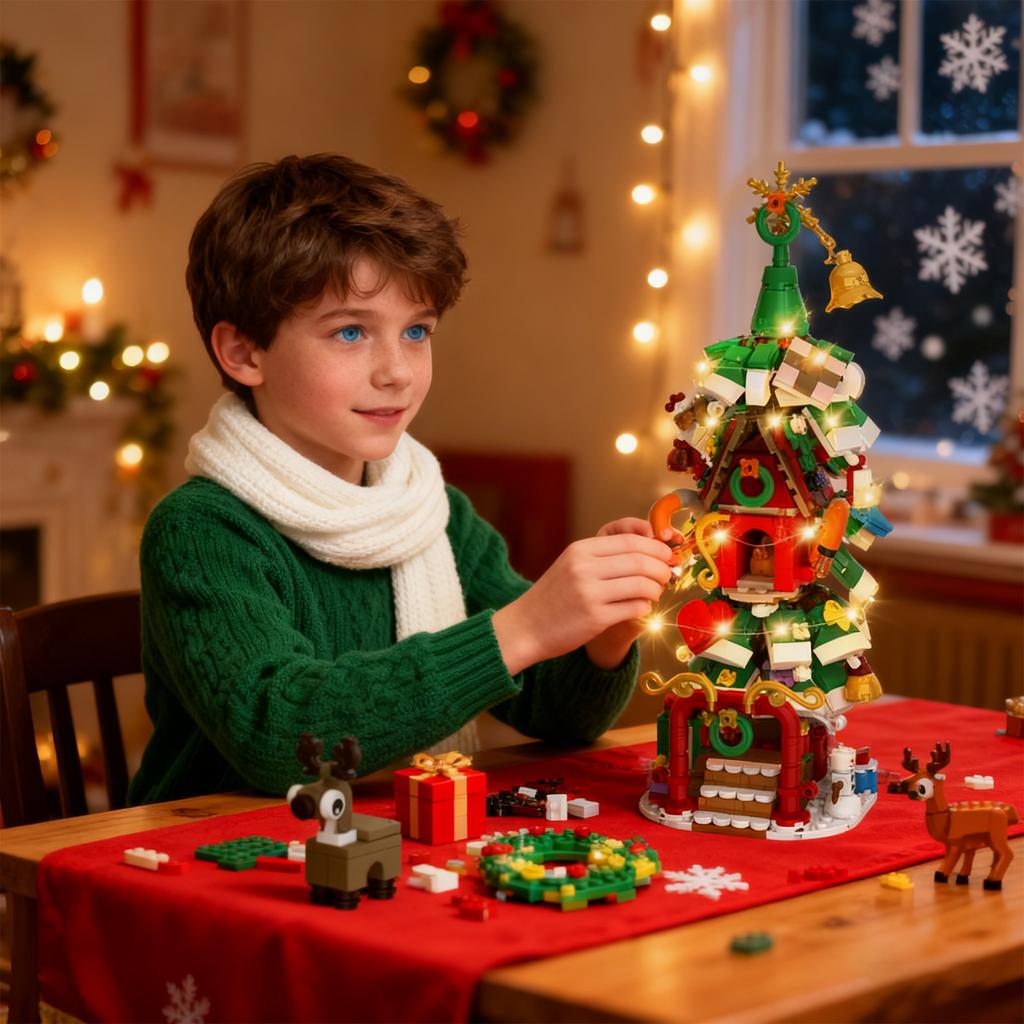 Advent Calendar Christmas Tree Building Block Set, 820 Pieces Christmas Claus Train Toy Decorations Building Kits For Adults Kids Teen Girls Boys