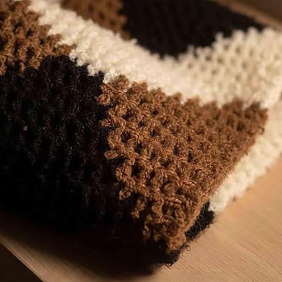 Knitted Hat Tri-Color Cat Design Warm Crochet Winter Scarf Hat Outdoor Activities Headgear Fashionable Accessories