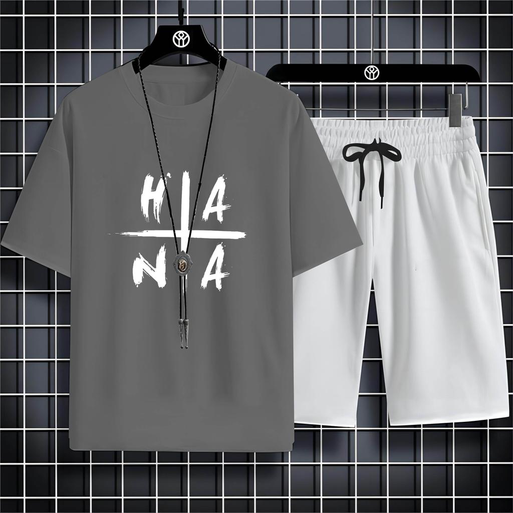 Vier Jahreszeiten Mode Lässig O Kragen 2d Trend Brief Drucken Herren Kurzarm T-Shirt Lose Bequeme Schnell Trocknende Anzug