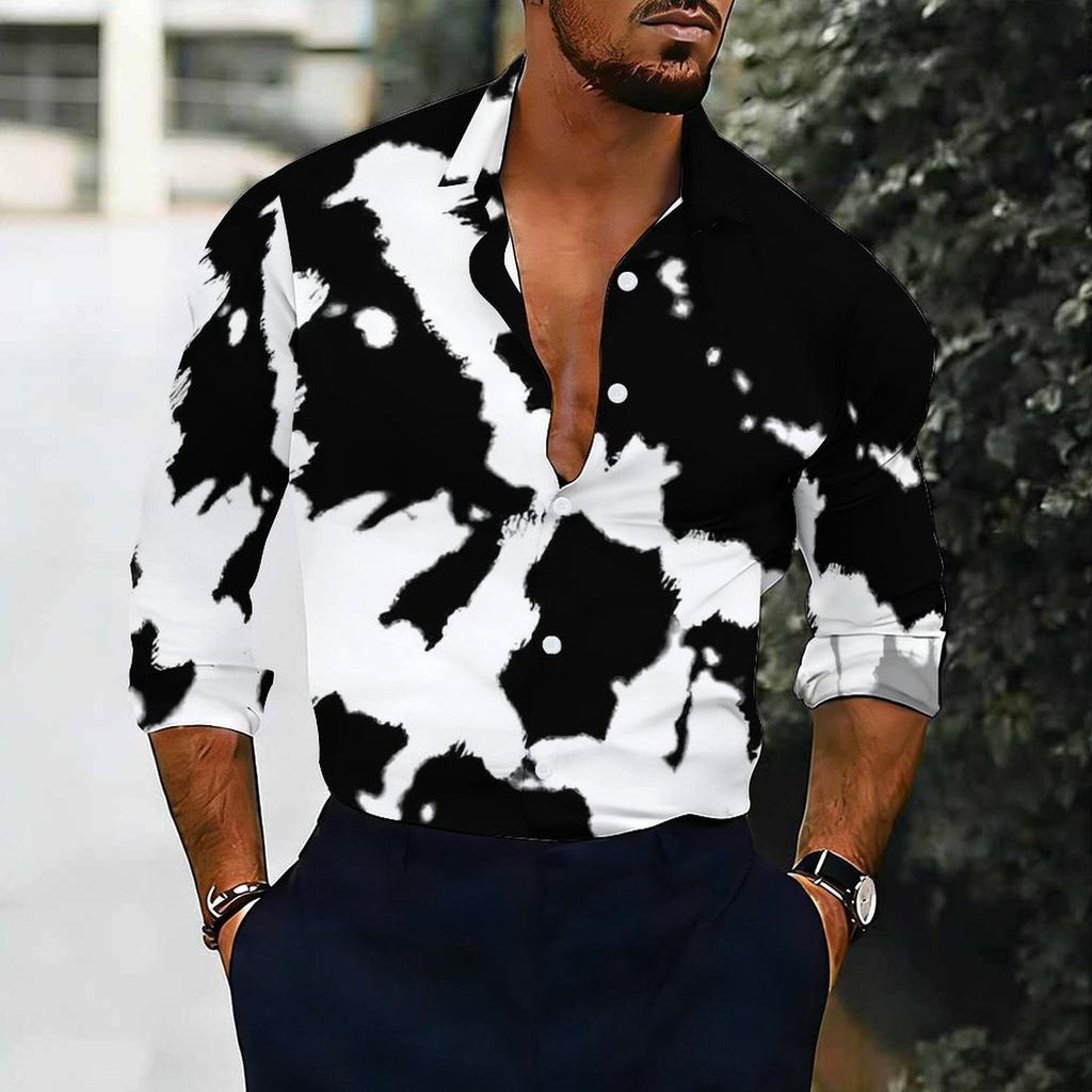 Chemise Homme à Col Bleu Canard Vintage Motif Floral Orné à Volutes Manches Longues Boutonnée