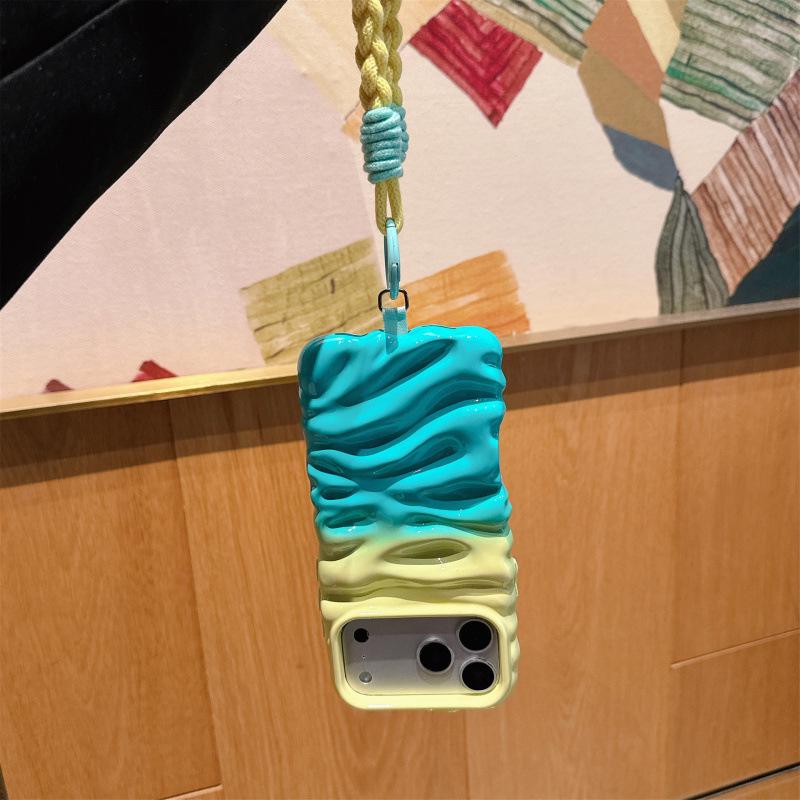 Color Block Grün Creme Textur Handyhülle mit Lanyard für iPhone 16 Pro Max/Apple 17/14/15