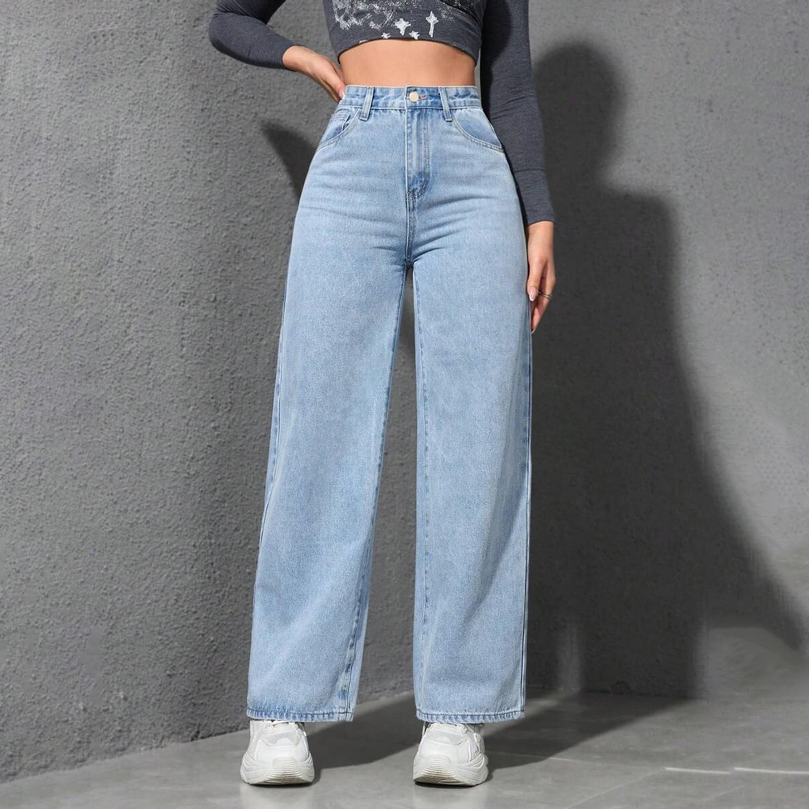 

Женские джинсовые классические универсальные модные брюки с высокой талией XL светло-синий