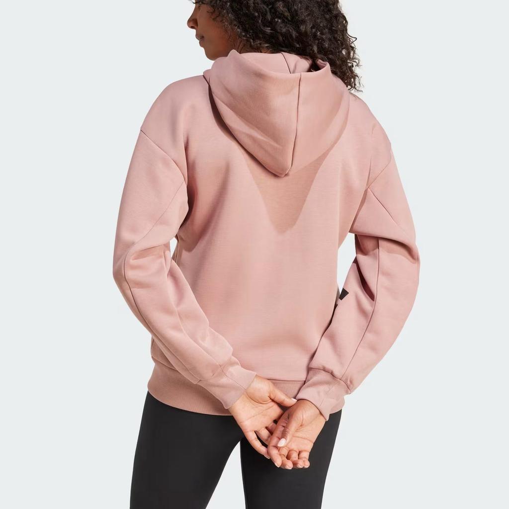 adidas Essentials Series Striped Zip-Up Hooded Sweatshirt Women Long Sleeve Daily Outerwear Warm Clay JE0177