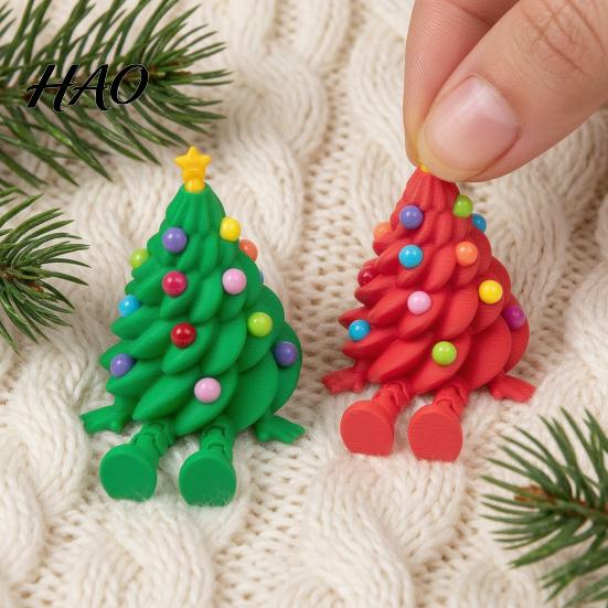 Red Green Christmas Decor Articulated Tree Figurine, 3D Printed Movable Joints Colorful Tabletop Ornament, Small Collectible Ornaments Flexible