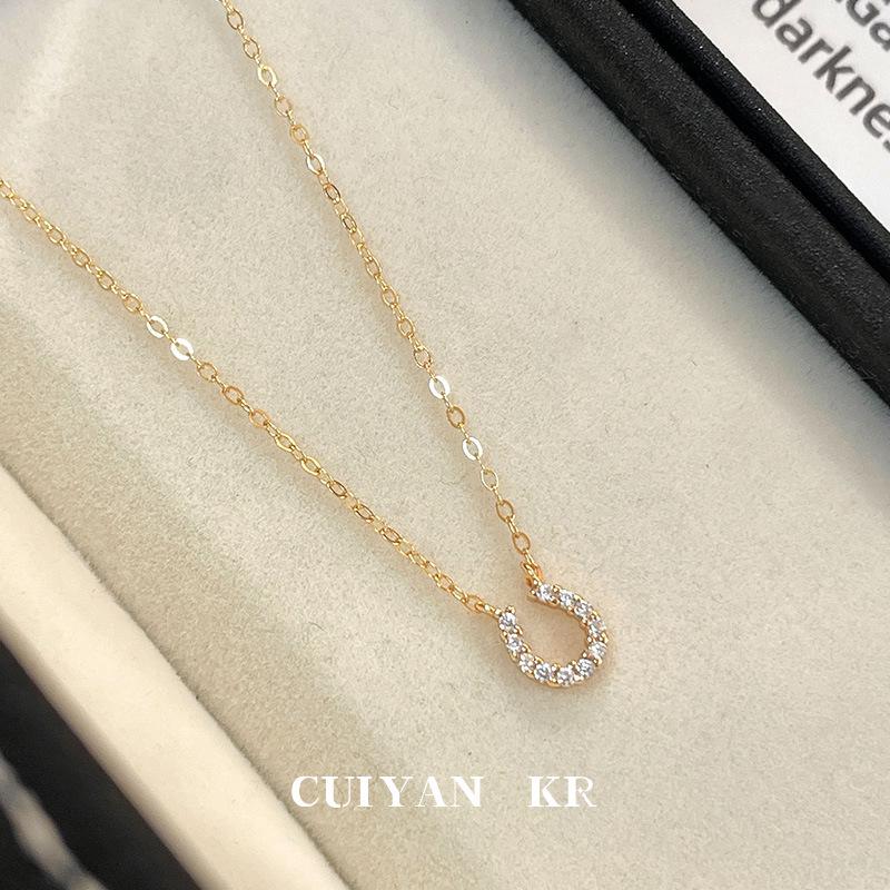 Cui Yan S925 Sterling Silver U-Shaped Horseshoe Necklace - Japanese Korean Style Light Luxury Choker for Women