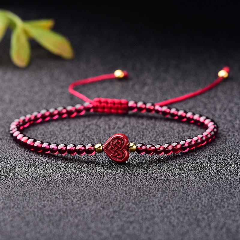 7A Natural Garnet Cinnabar Pi Xiu Women's Bracelet with Raw Ore Purple Gold Sand Elements