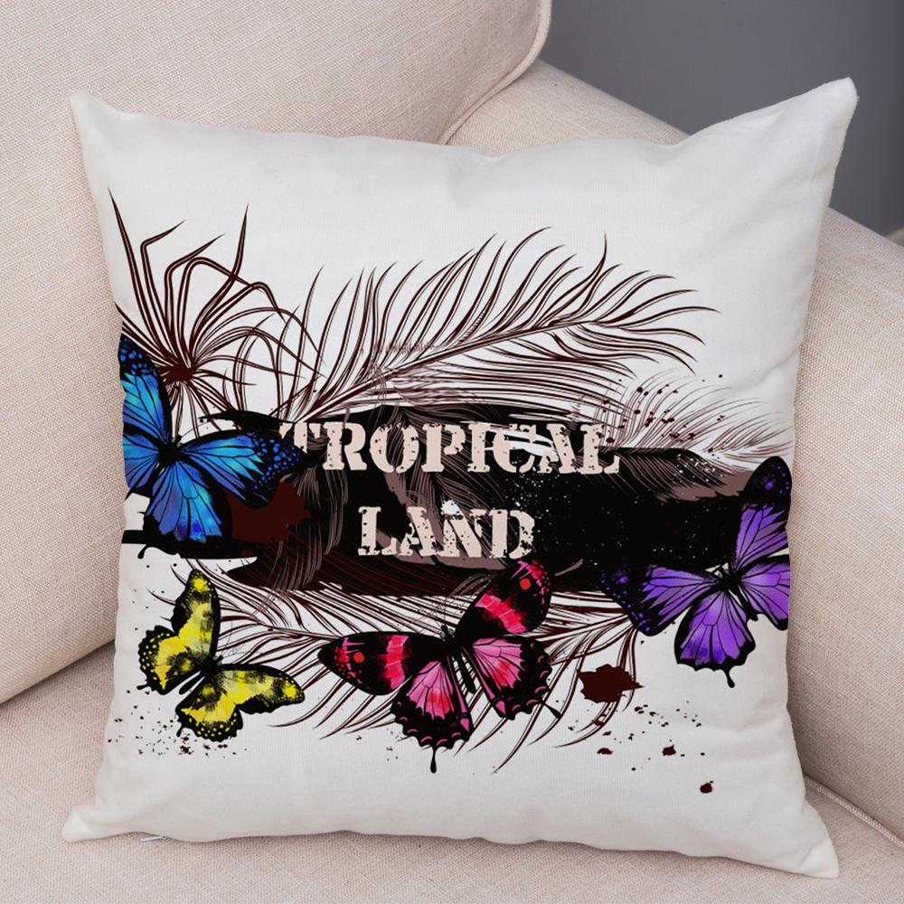 Exotic Flower Cushion Cover Orchid Palm Leaf Design Decorative Throw Pillow Case Living Room Bedroom Sofa Decor