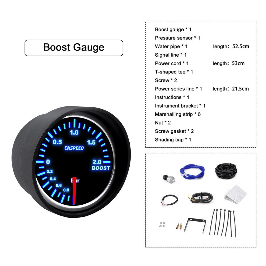 Universal 2" 52mm 10 Color Turbo Boost Gauge LED 12V Racing RPM Tachometer Water Oil Temperature Meter Red Pointer With Sensor