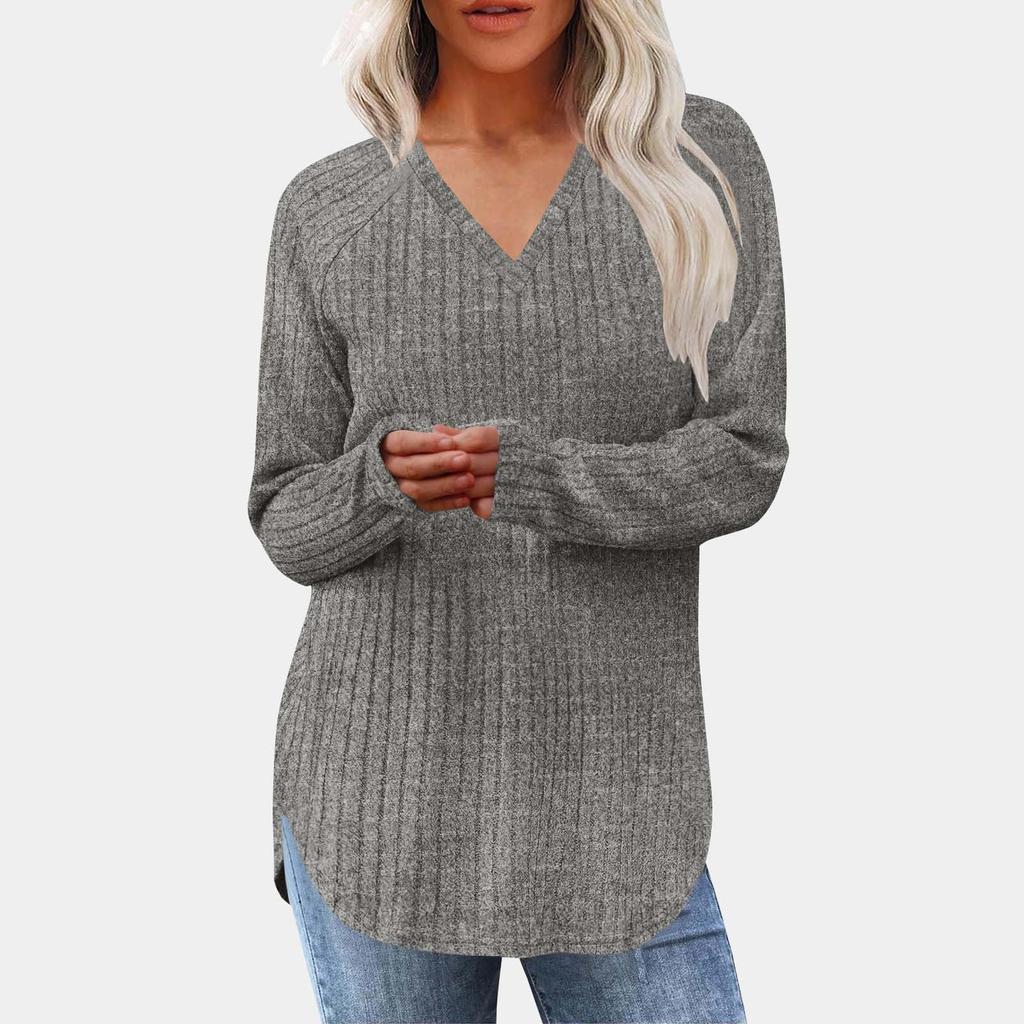 Women's Fashion Loose-Fit Long-Sleeved Knitted T-Shirt In Solid Colour Top