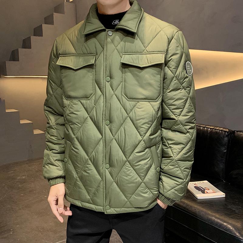 2024 Winter Men's Plus Size Quilted Jacket: Loose Fit, Solid Color, Two-Way Zipper, Warm Cotton