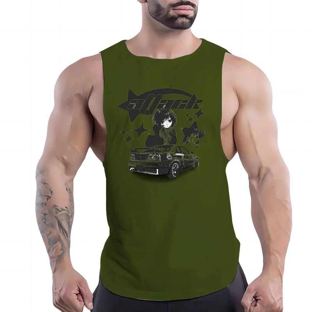 Four Seasons Fashion 2dcartoon Character Print Verão O Collar Confortável Respirável Masculino Basquete Agasalho Sem Mangas Colete
