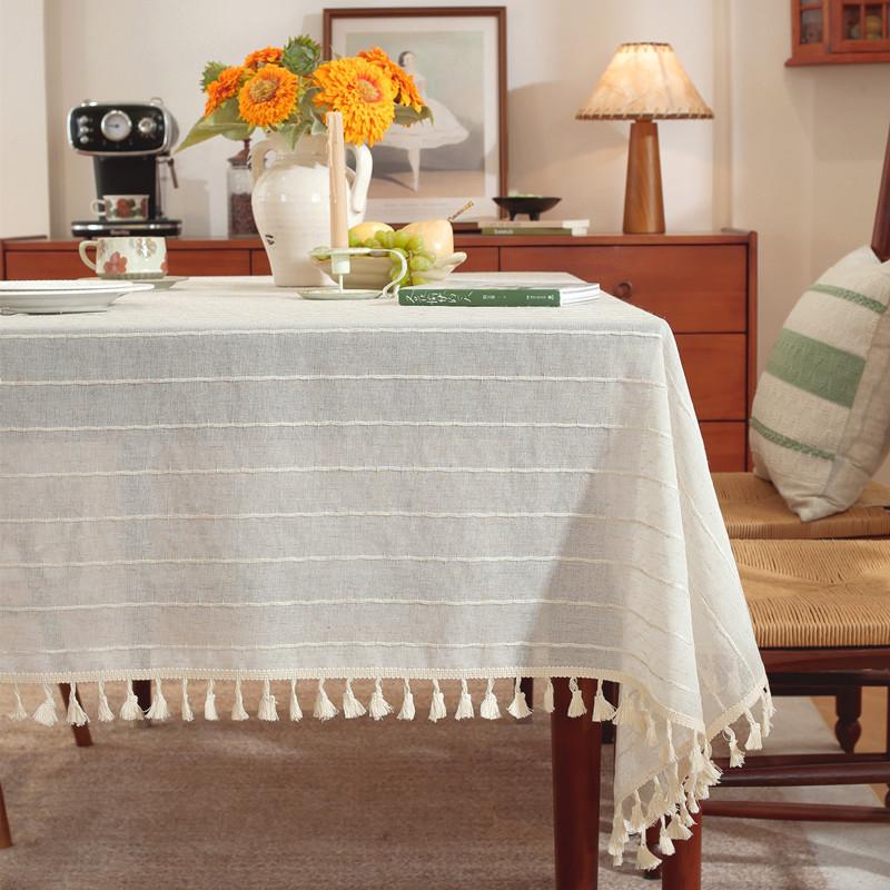 

French Imitation Cotton And Linen Line Fringed Tablecloth Dining Table Cloth Decoration Dustproof Wedding Decoration Generation 60x60CM
