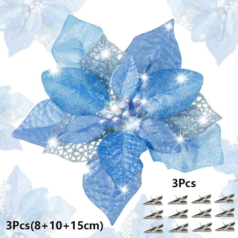 6Pcs 8/10/15cm Christmas Flower Decoration Sparkle Xmas Tree Hanging Ornament for Navidad Artificial Wreath Craft New Year Gifts
