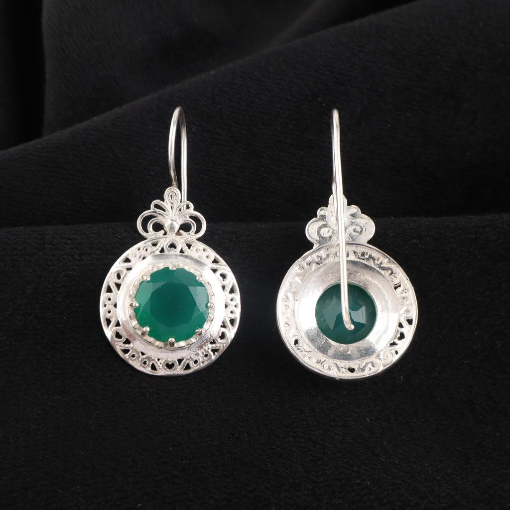 Green Onyx Gemstone Silver Earring 1.5" , 925 Sterling Silver Jewelry, May Birthmonth Jewelry, Unique Onyx Earring For Wedding CE-25-20