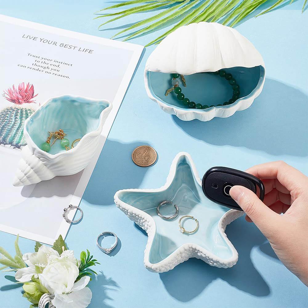 Conch Shape Ceramic Jewelry Tray,Aqua Shell Trinket Dish Ceramic Ring Earring Holder Rings Earrings Necklaces Bracelet Jewelry