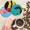 Set of 6 2D Drink Theme Pattern Art Coasters Round Wooden Heat Resistant Non-Slip Home Decor Gift Multifunctional Decoration
