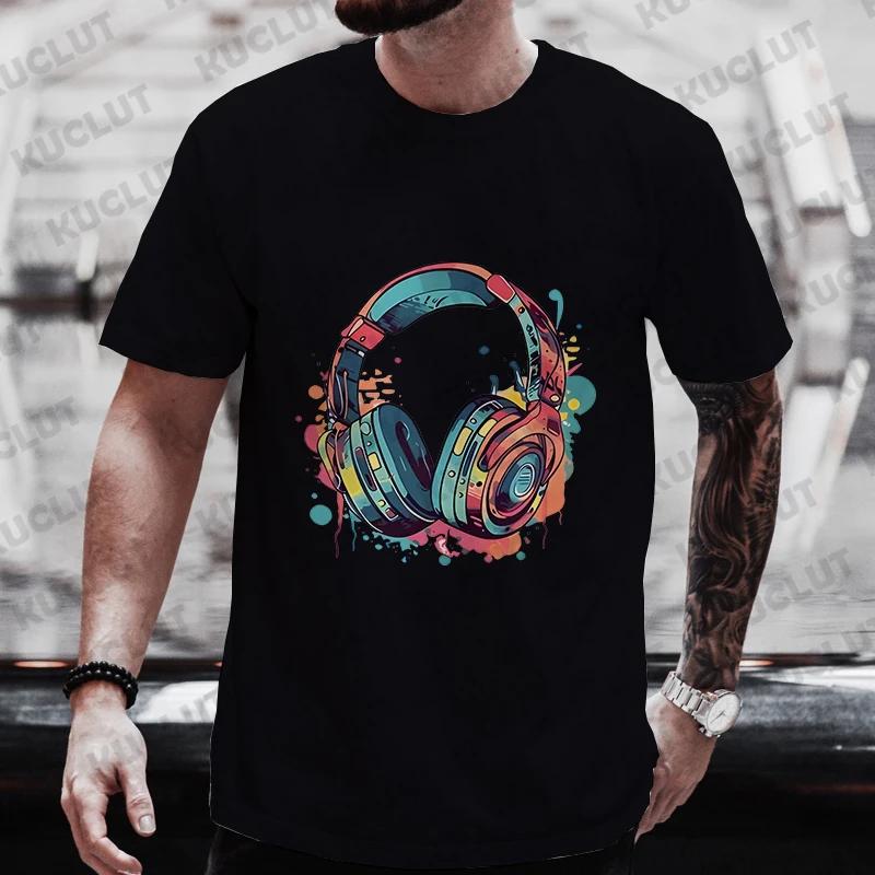 Men's Summer Graphic T-shirt with Hip Hop Fusion Earphones