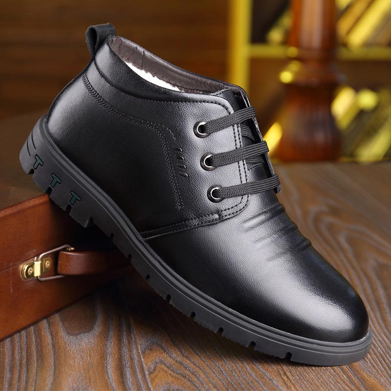 Hot winter cotton shoes men's genuine leather cashmere warm casual shoes velvet leather shoes non-slip middle-aged and elderly dad shoes
