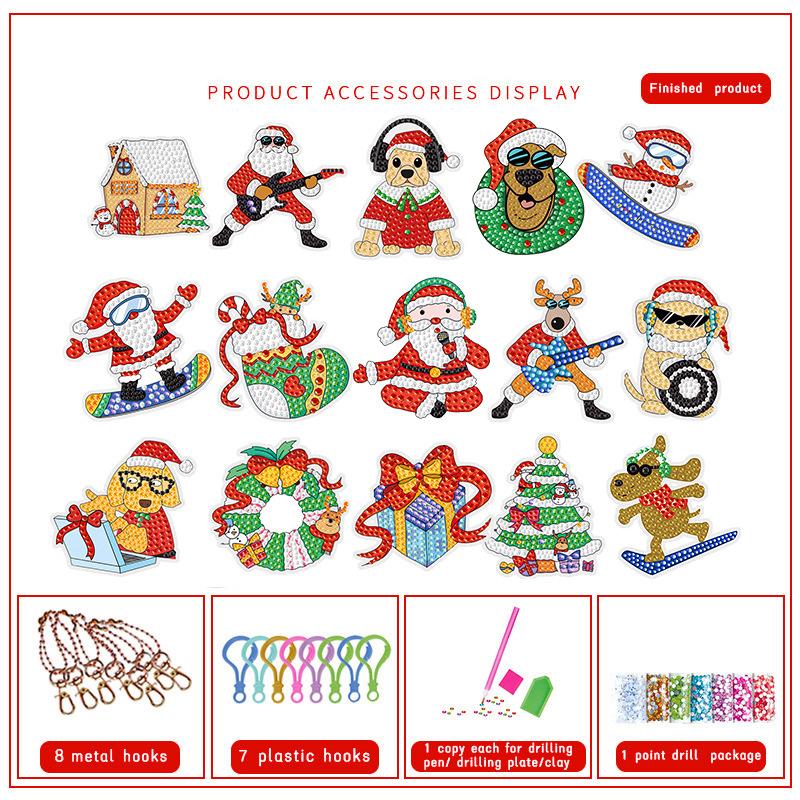 New Christmas Diamond Painting Keychain Ornaments DIY Hanging Diamond Art Acrylic for Kids Christmas Crafts Family Decor Toys