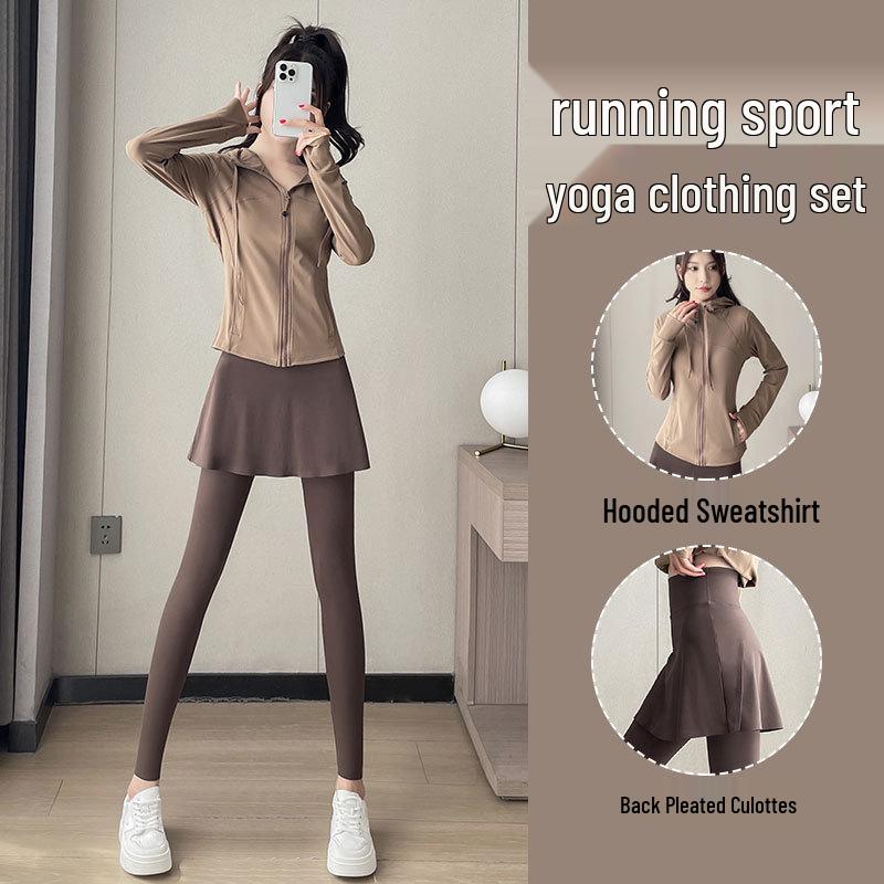 Damski Zestaw Sportowy Wysokiej Klasy Jesień/Zima 2024 - Strój do Jogi, Pieszej Turystyki i Biegania ze Spódnicospodniami.