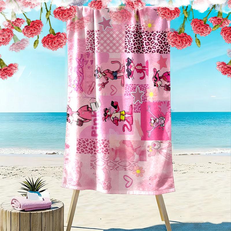 Pink Panther Print Beach Towel, Large Soft Quick Dry Towel for Beach Camping Swimming