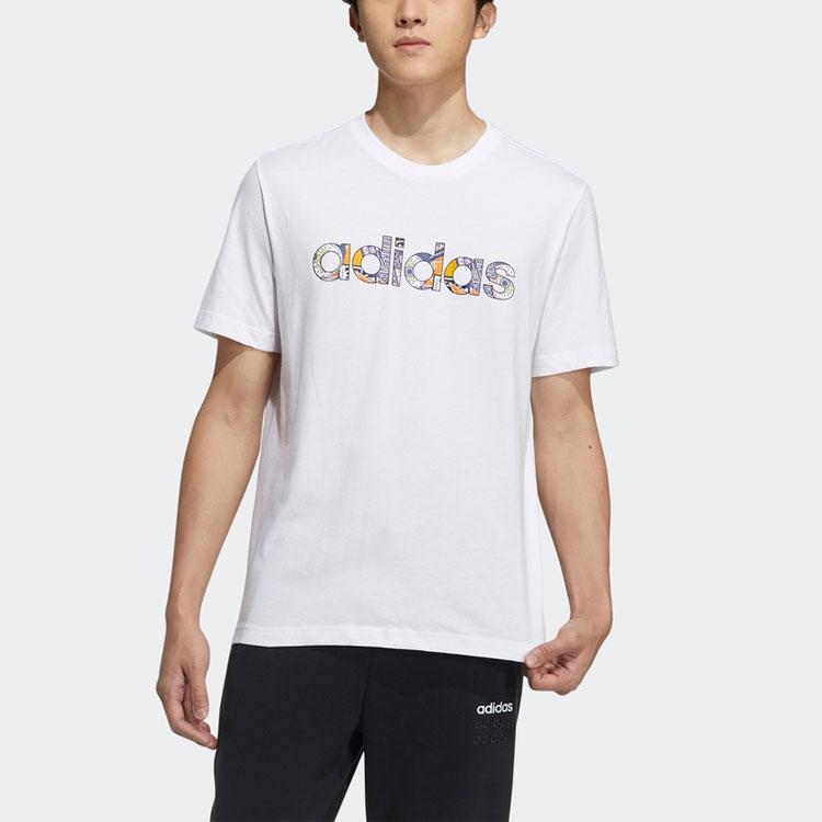 Adidas Neo Logo Print Straight Cut Sports T-Shirt Men Tops White GP4877