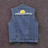Denim Vest Jacket for Women Spring and Autumn Printed Loose Sleeveless Waistcoat Top