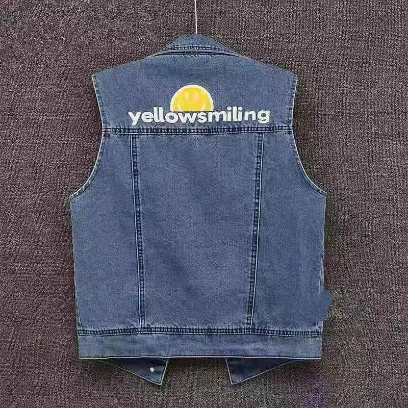 Denim Vest Jacket for Women Spring and Autumn Printed Loose Sleeveless Waistcoat Top