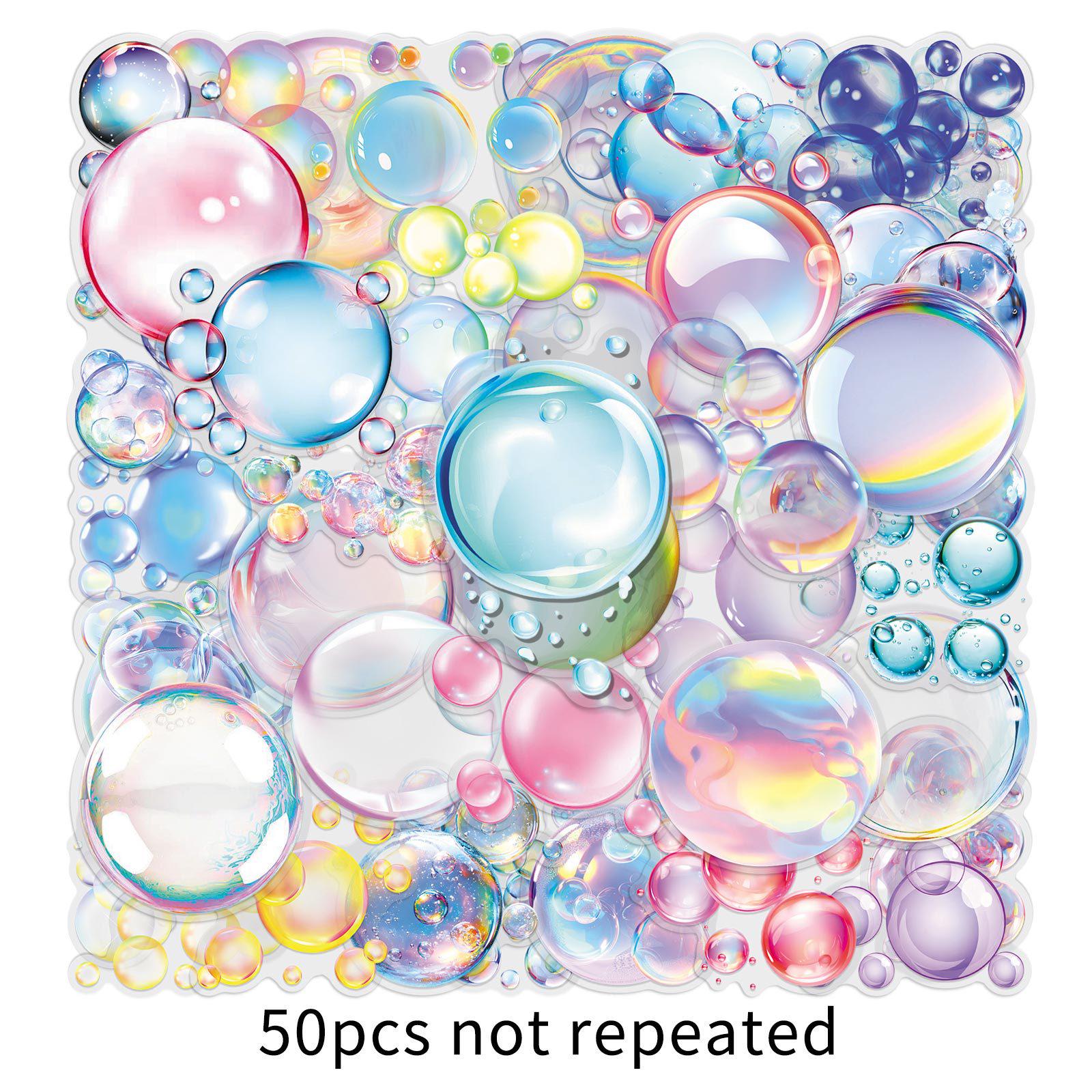 50 Bubble Transparent Heart Stickers: Colorful Girly Decorations for Journals, Water Bottles, and Desktops