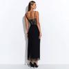 European and American Light Luxury Imperial Sister Wind Lace Splicing Suspender Perspective Lace Bra Solid Color Hip Dress