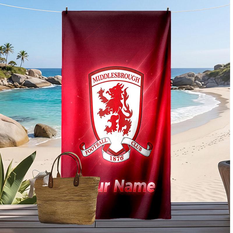 Asciugamano da Spiaggia Stampato Personalizzato Middlesbrough FC Logo Calcio Supporto Nome Personalizzato Testo Asciugamano Assorbente Per Sport Viaggio Regalo Speciale