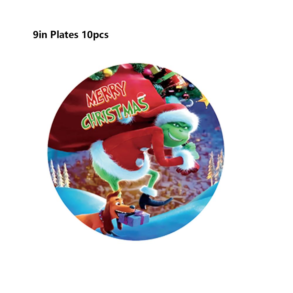 51PCS Christmas Grinch Tableware Include Paper Plates Cups Napkins Tablecover