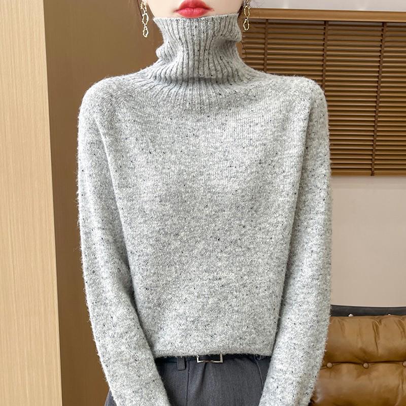New Autumn/Winter Color Dot Knit Wool Sweater: Women's High-Collar Fashion Pullover